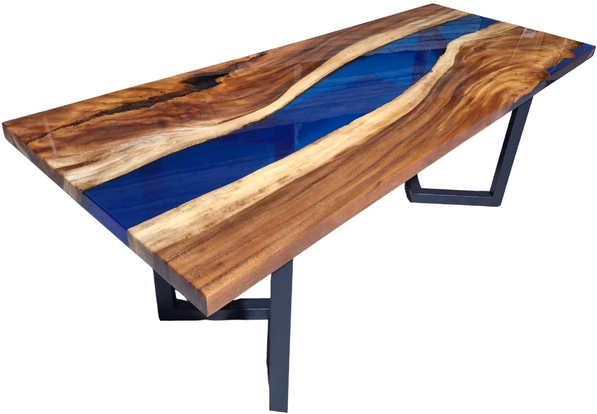 Hoexs Moderne Epoxy Tafel - 200x80cm – Hout & Resin – Ideaal als Eettafel of Woonkamer Tafel