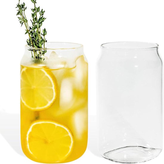 15oz Trinkgläser Hohe Glasbecher für Eiskaffee, Cocktails, Säfte, Gerippte Glasw