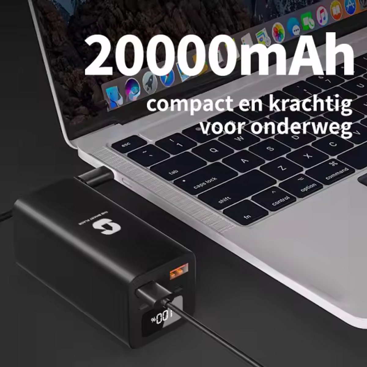 The Smart Place® Laptop Powerbank 20.000 mAh – 100 W USB-C & USB-A – Snelladen & Draagbaar – Zwart - Universeel Noodpakket — cadeau in Gadgets - foto 8
