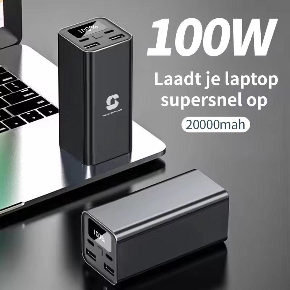 The Smart Place® Laptop Powerbank 20.000 mAh – 100 W USB-C & USB-A – Snelladen & Draagbaar – Zwart - Universeel Noodpakket — cadeau in Gadgets - foto 3