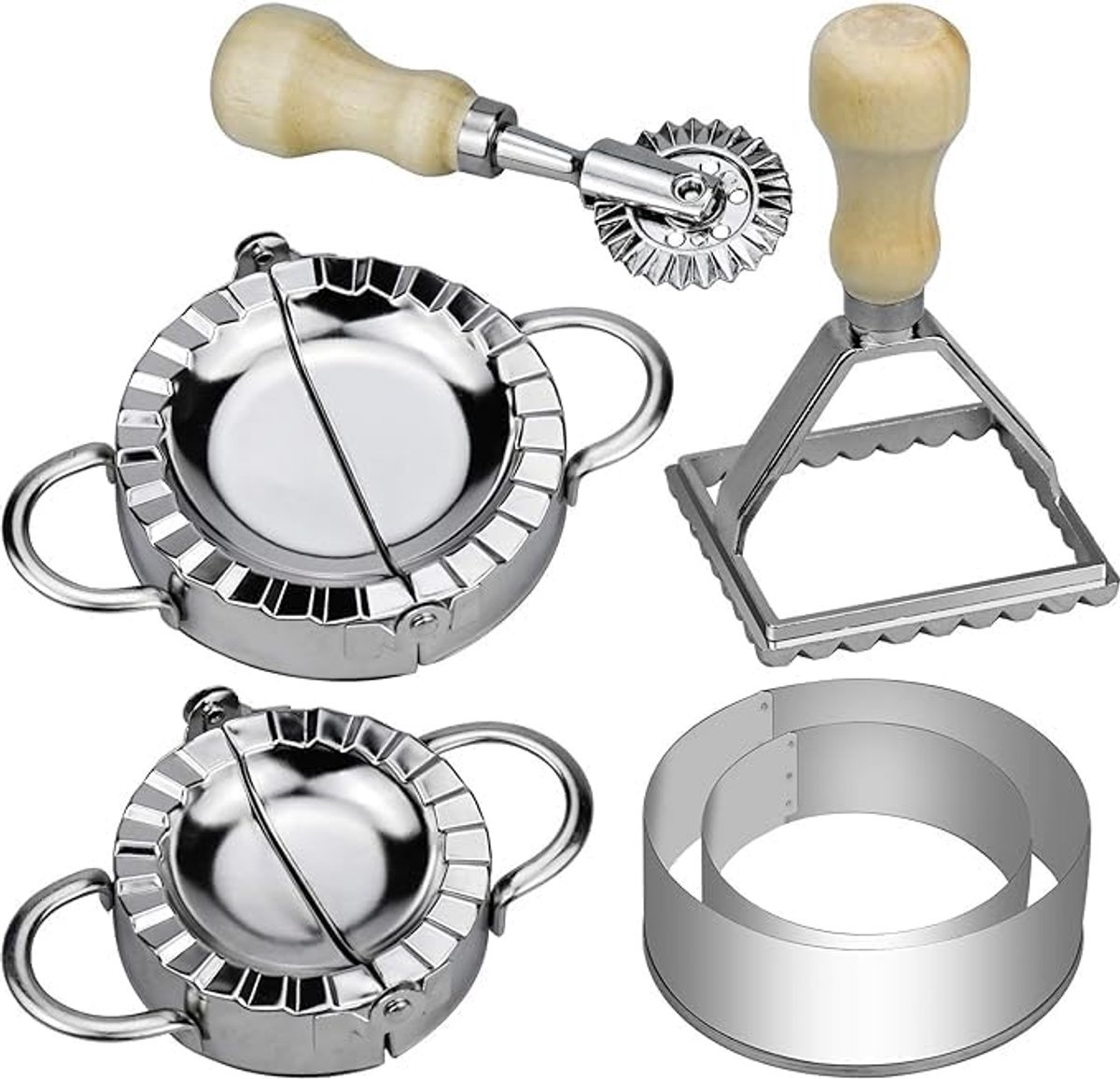 Stunq® Professionele Roestvrij Stalen Ravioli en Dumpling Maakset met Houten Handgrepen - Voor Verfijnde Keukens