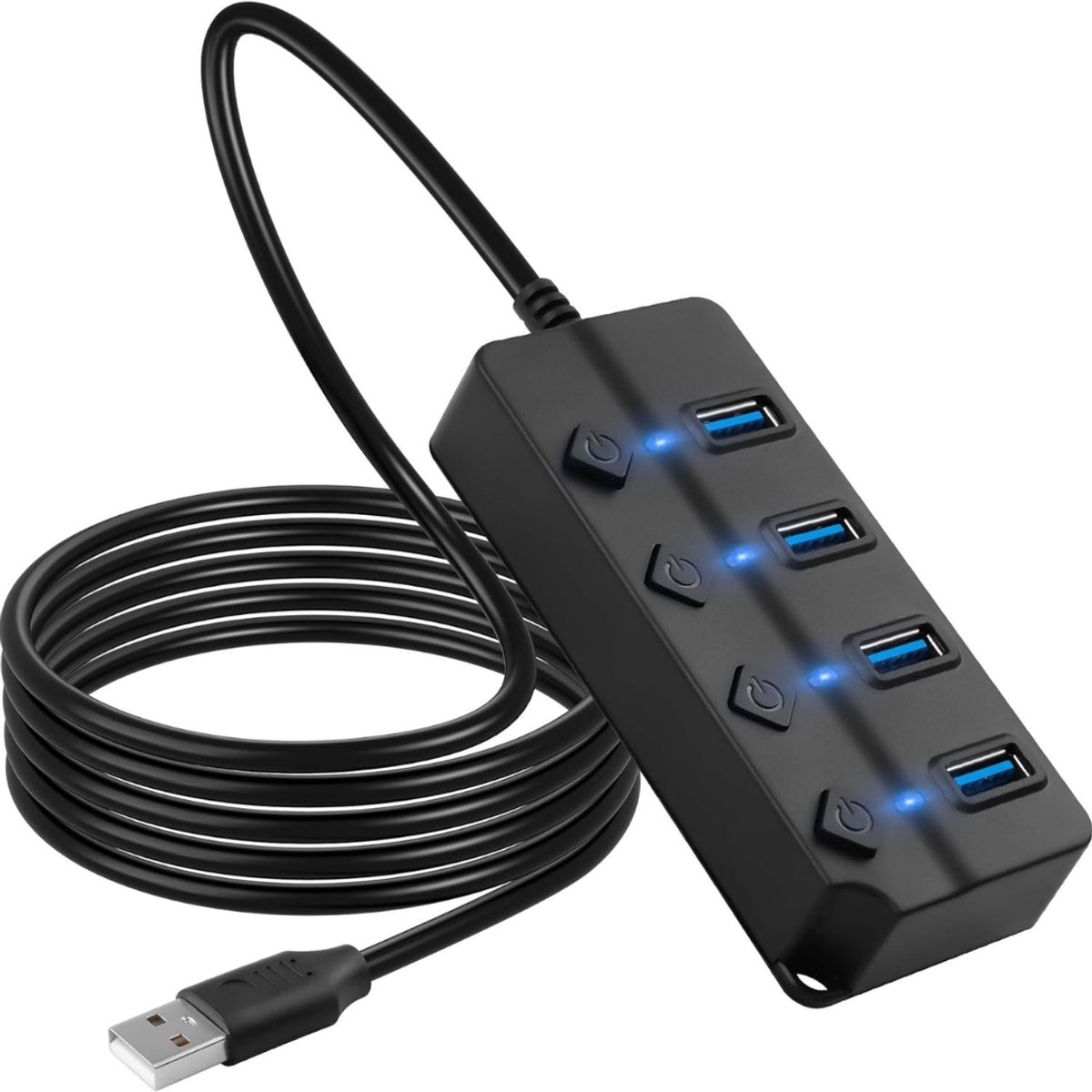 Swiphi® USB Splitter - 4 Poorten - 2M Kabel -Zwart