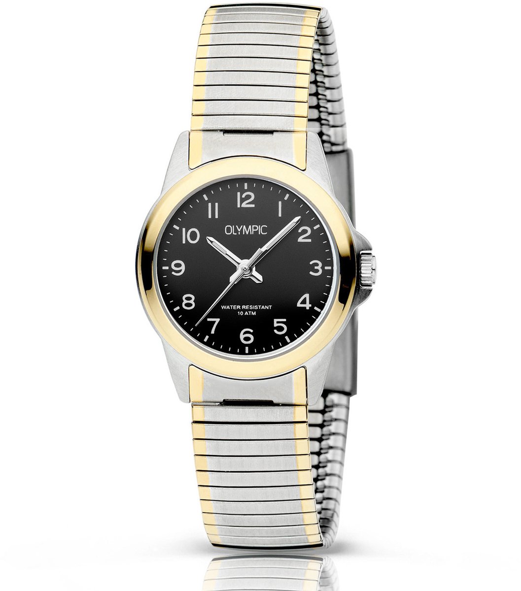 Olympic OL26DSS146B Charlie Dames Horloge - Mineraalglas - Staal - Goudkleurig-Zilverkleurig - 27 mm breed - Quartz - Vouw-Vlindersluiting