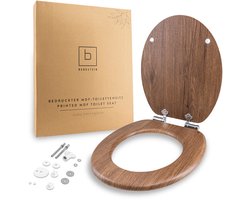 Benkstein Wc-bril donker drijfhout – antibacterieel duroplast toiletbril met softclose & snelsluiting – afneembaar en bedrukt design