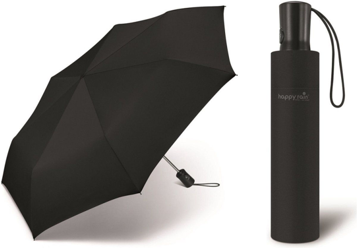 Happy Rain zwarte automatische paraplu voor elke tas, 28 cm