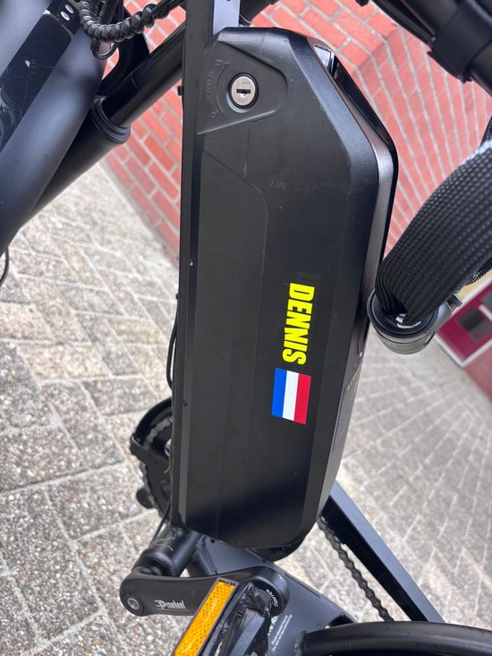 Fatbike naamsticker set 2 stuks – gepersonaliseerd met Nederlandse vlag, 15 cm, meerdere kleuren