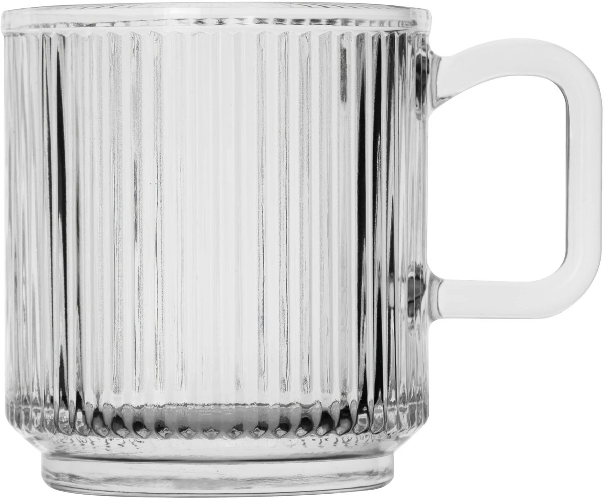 Almina Forte - Geribbelde Theeglazen met Oortje - Set van 6 - Waterglazen - 360ml - Sapglazen