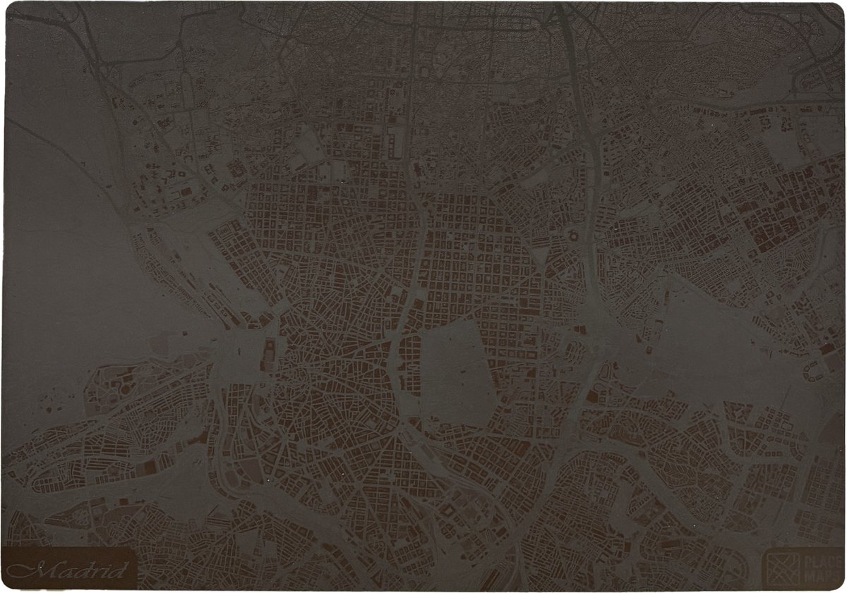 Place Maps Gegraveerde Kunstlederen Placemat Madrid Cacaobruin 1 stuk