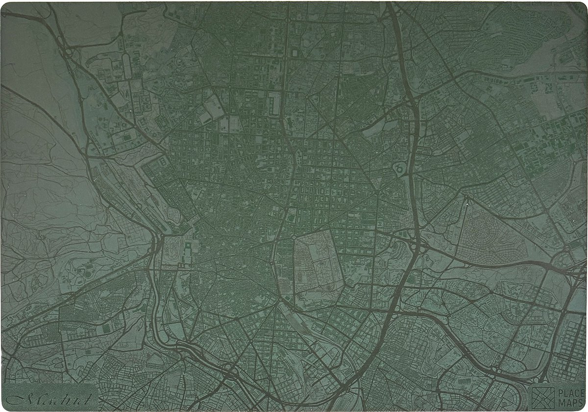 Place Maps Gegraveerde Kunstlederen Placemat Madrid Mosgroen 1 stuk