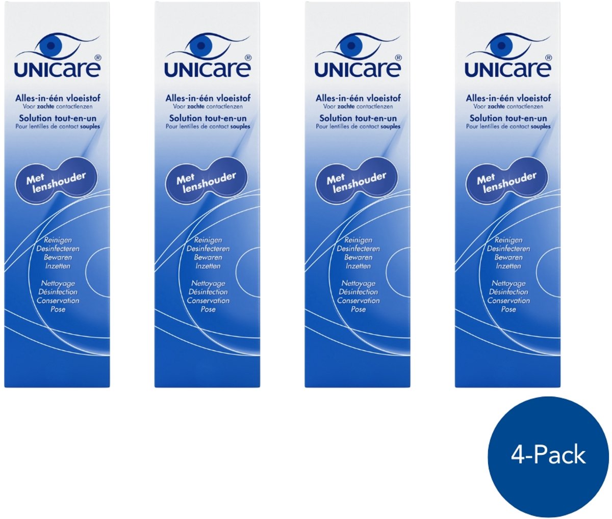 Unicare - Alles-in-één - 4 x 360ml - Lenzenvloeistof voor zachte contactlenzen - incl. 4 lenzendoosjes -