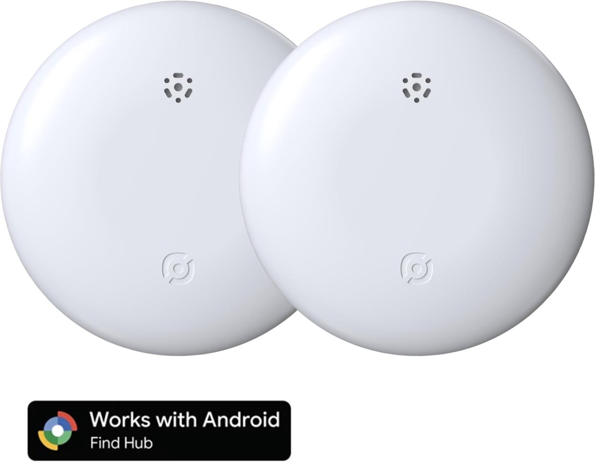 JustValue Bluetooth Tracker 2-Pack - Werkt met Google Find My - Geschikt voor Android - Inclusief Sleutelhanger Koord - Smart Finder GPS Tag - Wit