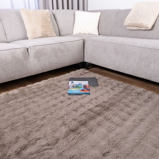 Tapis Taupe Doux Tapis à Poils Hauts Koho Bubble - 160x230 cm - Moderne - Salon - Chambre à Coucher - Salle à Manger