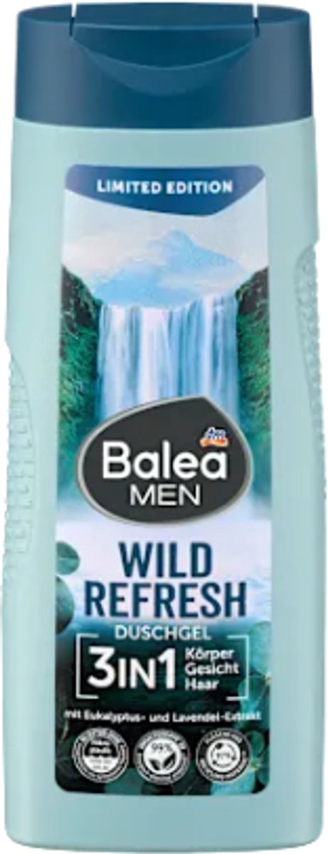3in1 Douchegel Wild Refresh Balea MEN Douchegel 300ml | Mannen Douchegel 1x 300 ml - Met Eucalyptus & Lavendelextract | Voor lichaam, gezicht & haar