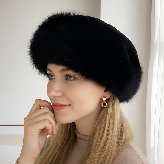 Luxyana Chapeau en Fourrure pour Femme - Zwart - Chapeau Russe Imitation Premium pour l'hiver - Qualité Supérieure et Super Doux