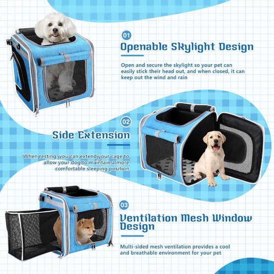 Premium Fietsmand Hond - 4-in-1 Draagtas - Rugzak - Fietsmand - Boodschappen - Met uitneembare tas - Schoudertas - Hondenmand fiets voorop - Fietstas Hond Voorop - Fietsmand Hond Elektrische Fiets - Hondenmand fiets - Blauw van Merkloos — afbeelding 3