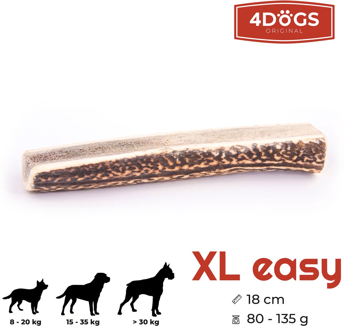 4DOGS – Kauwspeelgoed van hertengewei R-Line – Maat XL – Easy – Natuurlijk