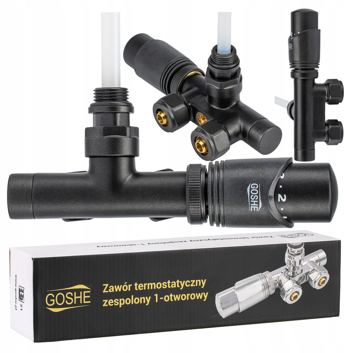 Merkloos Hoekthermostaatkraan met PEX 16mm Aansluiting - Zwart