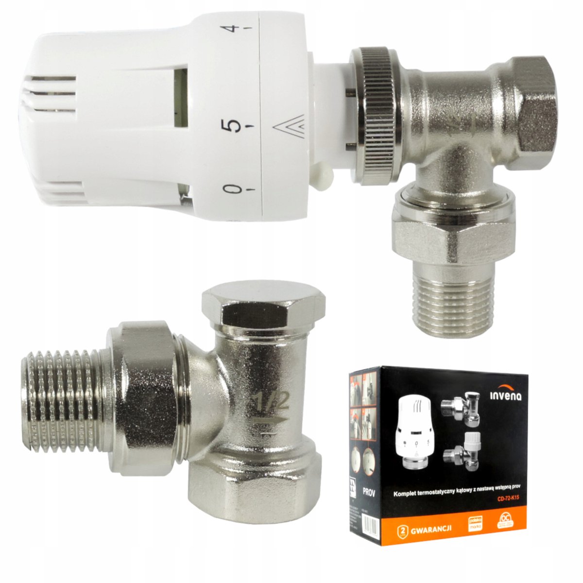 Thermostatische Radiator Set Hoek met Voorinstelling 1/2" Wit