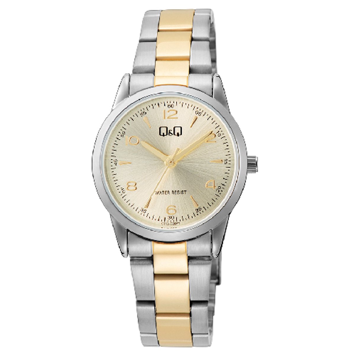 QQ-dameshorloge-model c11a-029py-Goudkleurig-zilverkleurig-two tone-3 atm waterdicht-goudkleurige wijzerplaat-diameter 30 mm