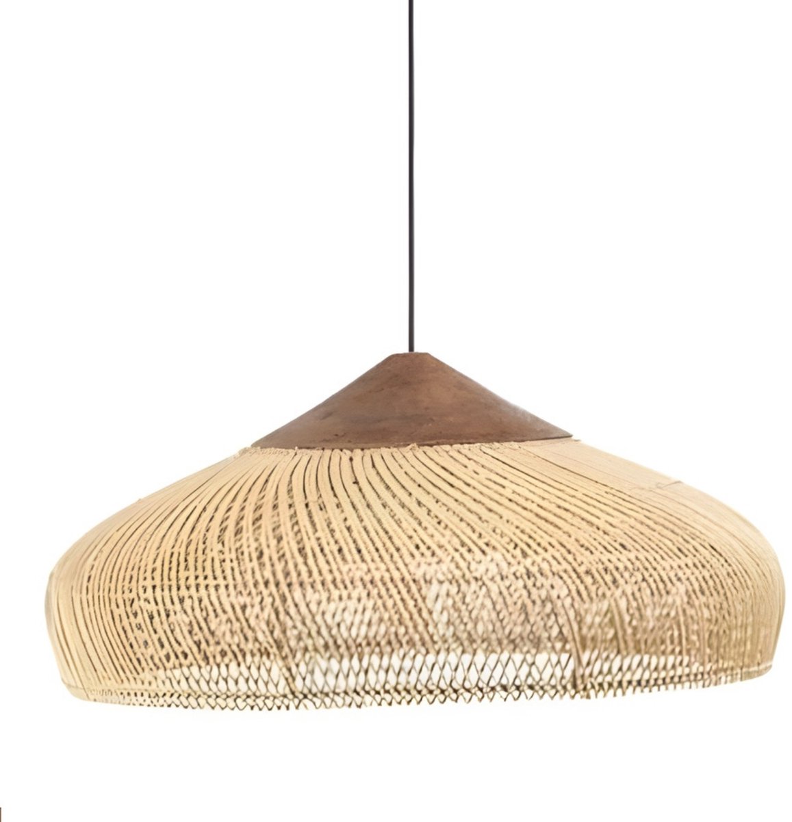 Fubzz Rieten Hanglamp - Retro Plafondlamp 40cm - Handgevlochten Beige Ontwerp - Verstelbare Hoogte - Sfeervolle Verlichting Voor Woonkamer En Eetkamer