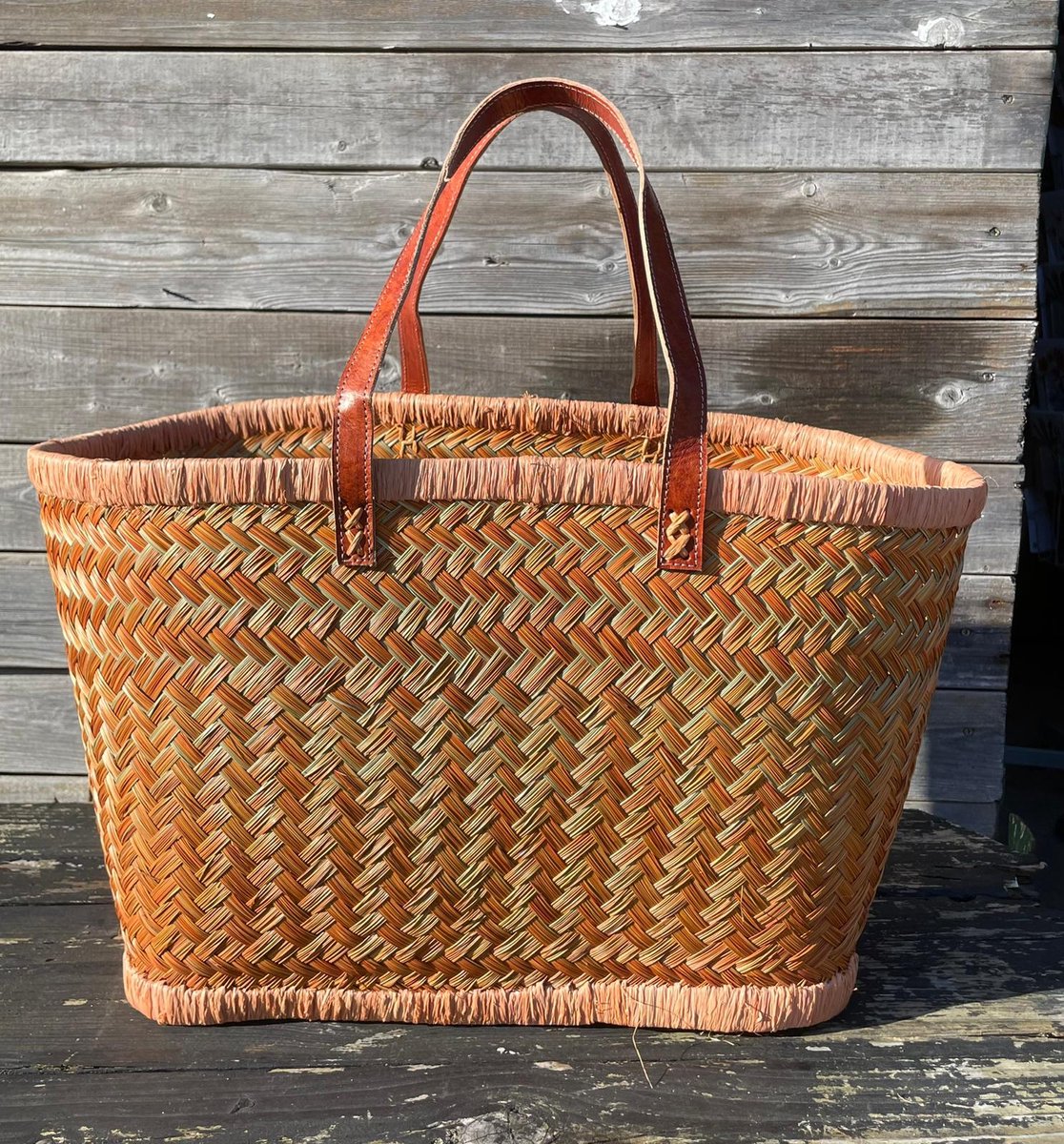 Boodschappenmand XL - met LEREN handvatten - Pomme Chatelaine.NL