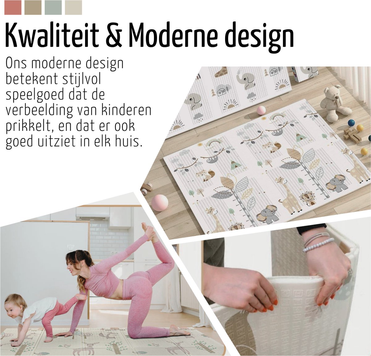 Roosly Speelmat Baby - Speelkleed Baby - Inclusief Opbergtas - babygym - kruipmat - playmat - Dubbelzijdig en opvouwbare Foam XPE 180 x 200 cm - speelgoed - Veilig & Zacht - model Safari — afbeelding 4