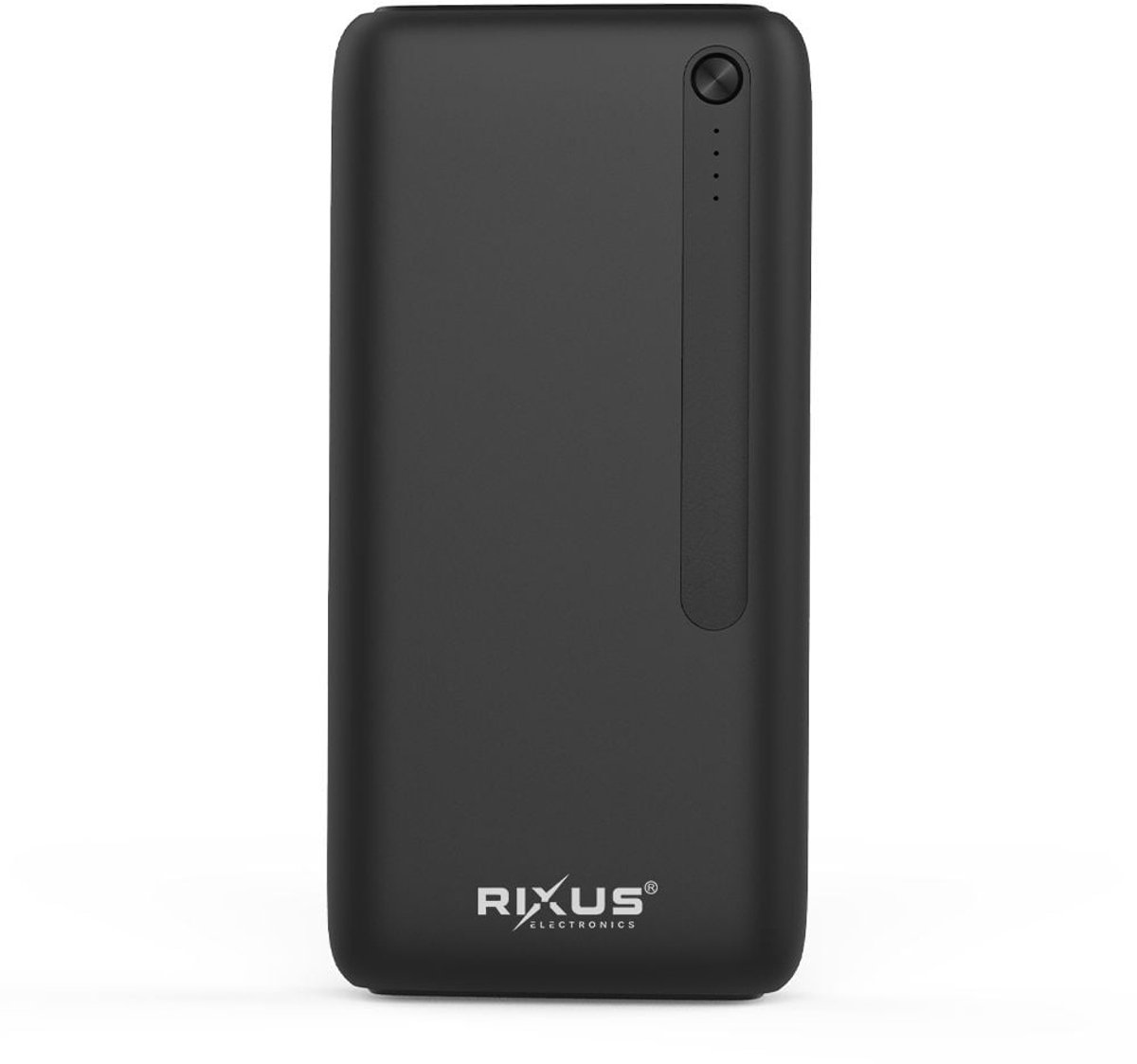 Rixus High Capacity Powerbank 30,000mAh Zwart – USB-C & Micro-USB – Geschikt voor iPhone, Samsung, iPad, Android & Laptop – LCD Display – 4 Outputs – Power Delivery & Quick Charge – Ideaal voor Reizen, Kamperen en Noodgevallen