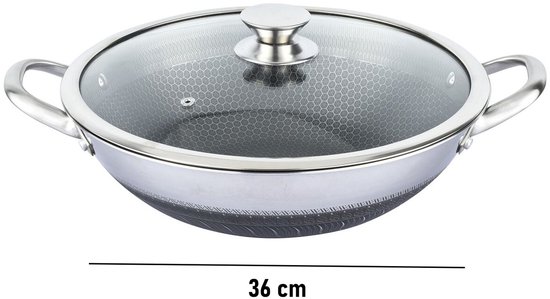 Cheffinger, Wok 36cm met honingraatcoating en krasbestendig deksel, Zilveren van Merkloos — afbeelding 3