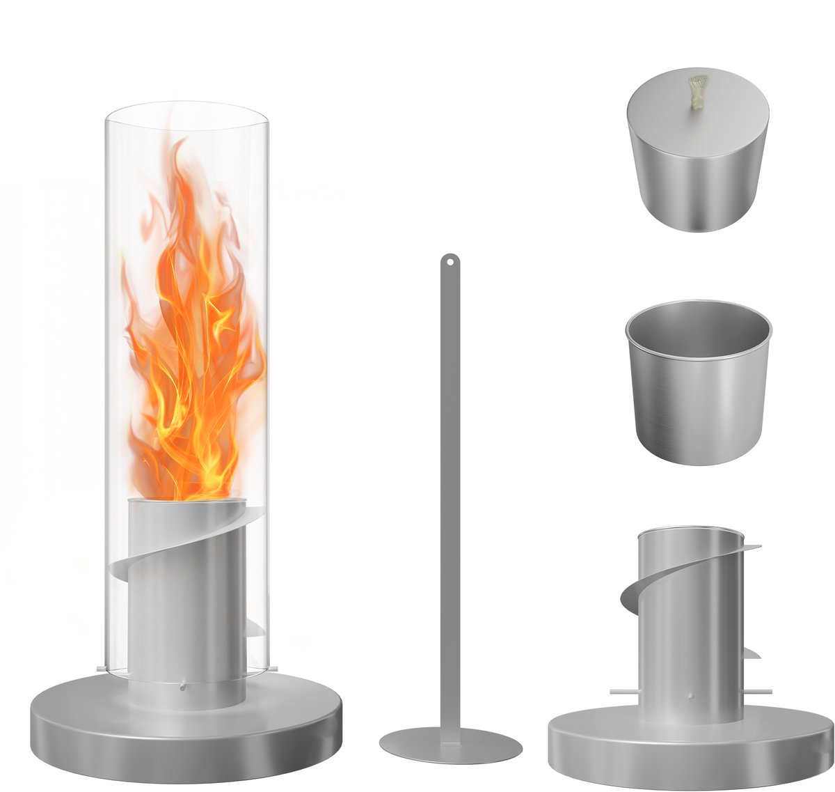Aufun Onderhoudsvrij Bio-ethanolkachel - 40x10cm - Zilver - Premium Rvs & Glas Tafelvuur - Vrijstaand Terrashekeltje