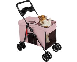PIPIPOXER-2-in-1 opvouwbare hondenbuggy voor honden en katten, roze