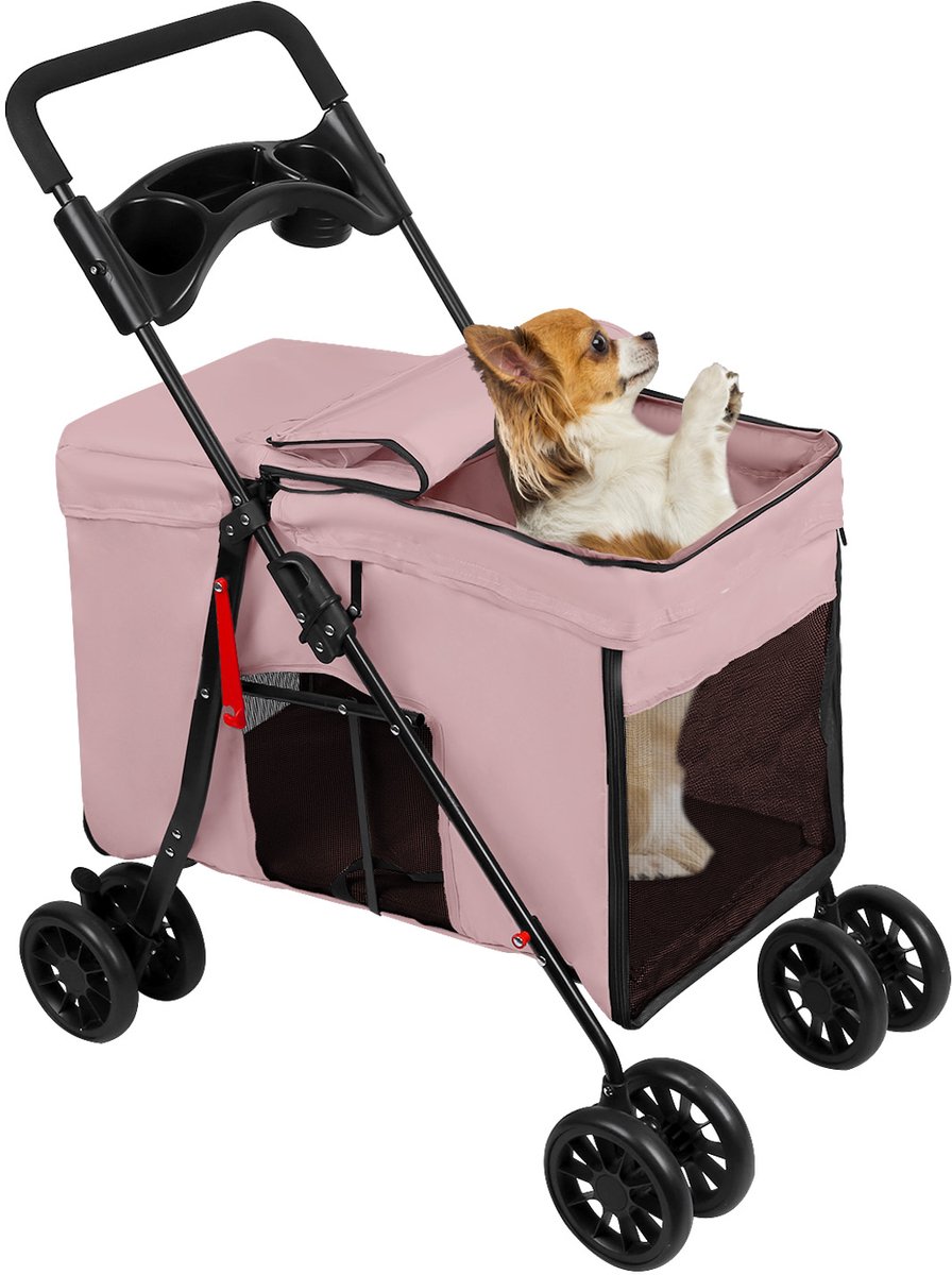 PIPIPOXER-2-in-1 opvouwbare hondenbuggy voor honden en katten, roze