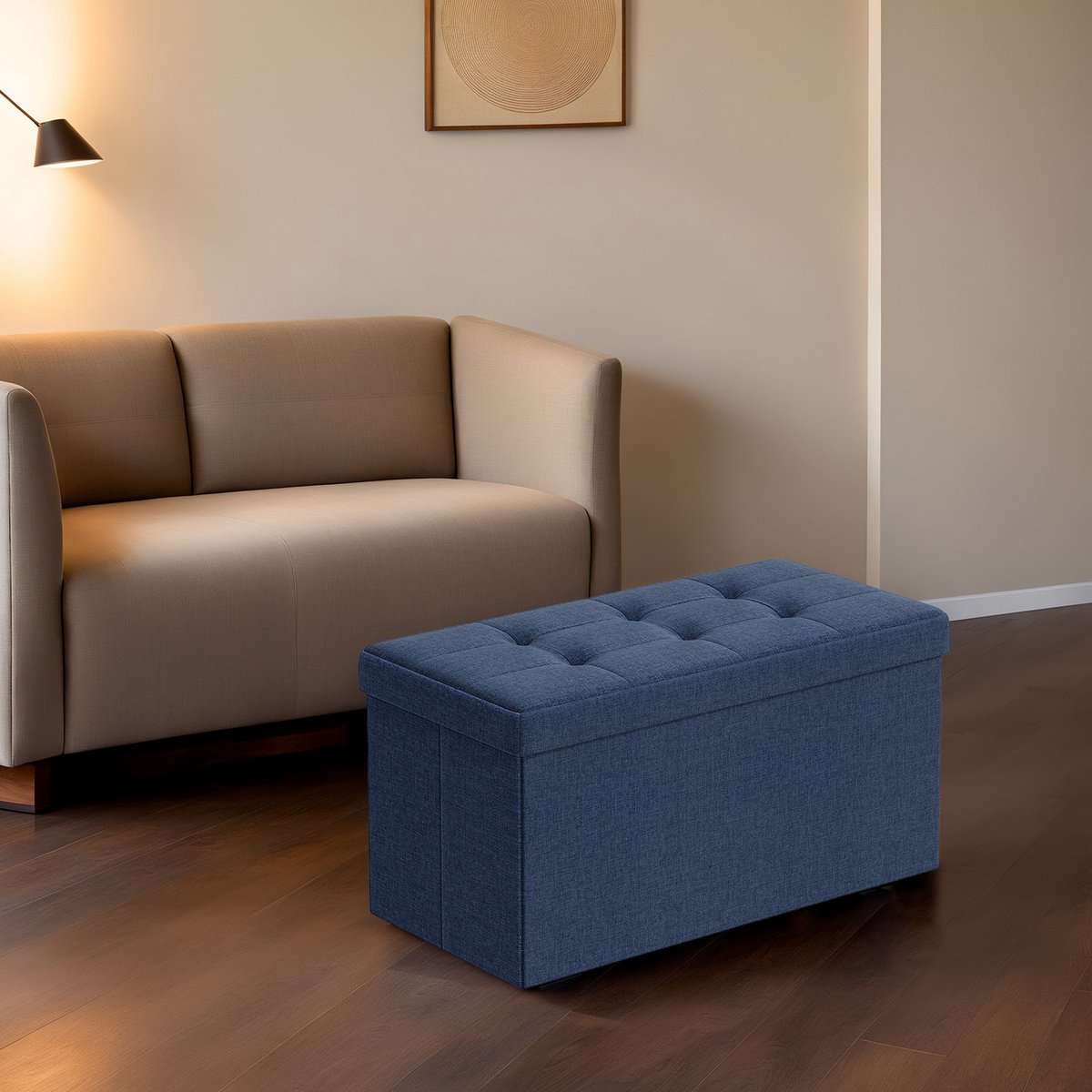 Opbergbank – Chesterfield-stijl – 76 x 38 x 38 cm – Donkerblauw