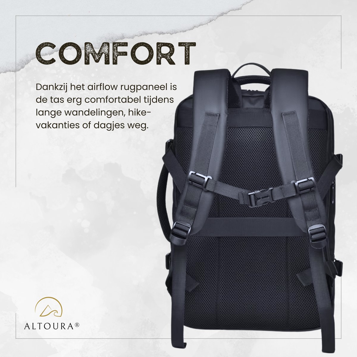 Altoura® TravelMate - Backpack - Waterafstotend - 60% Uitbreidbaar - Premium Rugtas - 60 Liter - Reistas - Handbagage - Schooltas - Dames/Heren - Waterdichte Rugzak - Travel Bag – foto 8