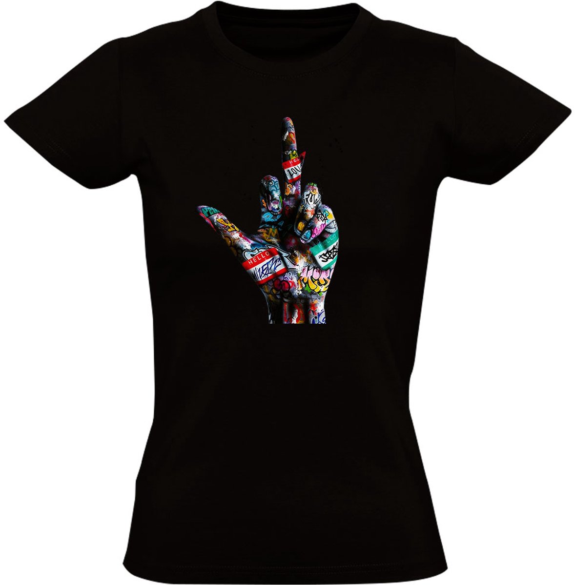 Middelvinger Dames T-shirt - Middel Vinger - Verf - Graffiti- shirt