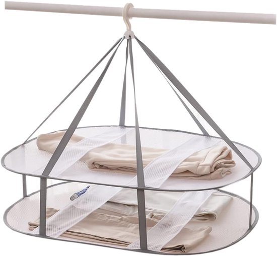Wasdroogrek - Opvouwbaar wasdroogrek - Draagbaar - Hangend wasrek van gaas - Dubbel gaas - Plat droogrek, geschikt voor het drogen van kleding binnen en buiten (grijs)