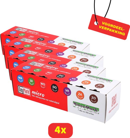 HACCP dagstickers - Daymark mini dispenser voor voedsel codering - Vers Agf - Etiketten op rol - 4x Dispenser Voedseletiketten