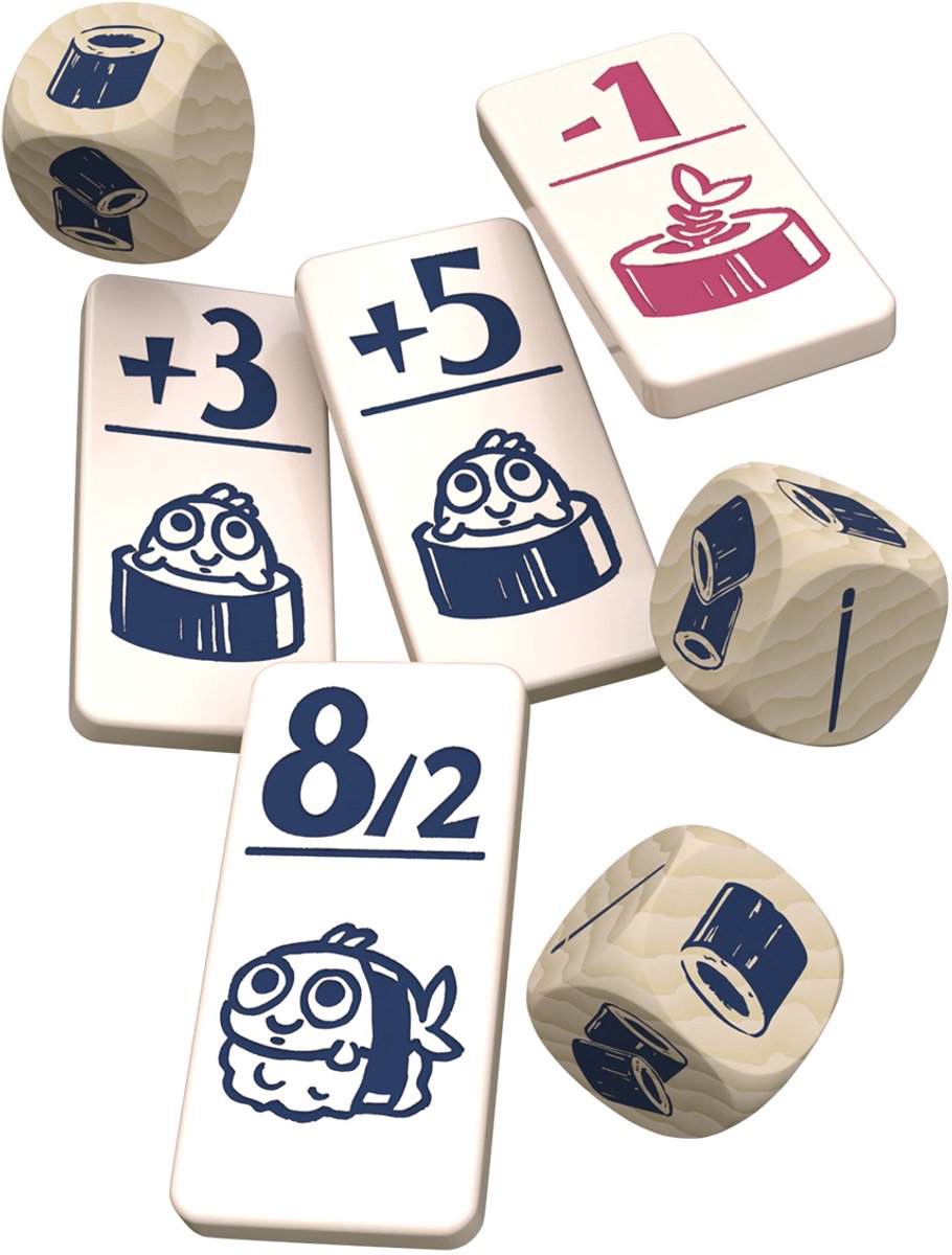 999 Games - Geharrewar in de Sushibar Junior - Dobbelspel - Snel dobbelspel voor het hele gezin - Gezelschapsspel - Familiespel - Klein cadeautje - bevat spelregels in NL en EN en FR — afbeelding 4