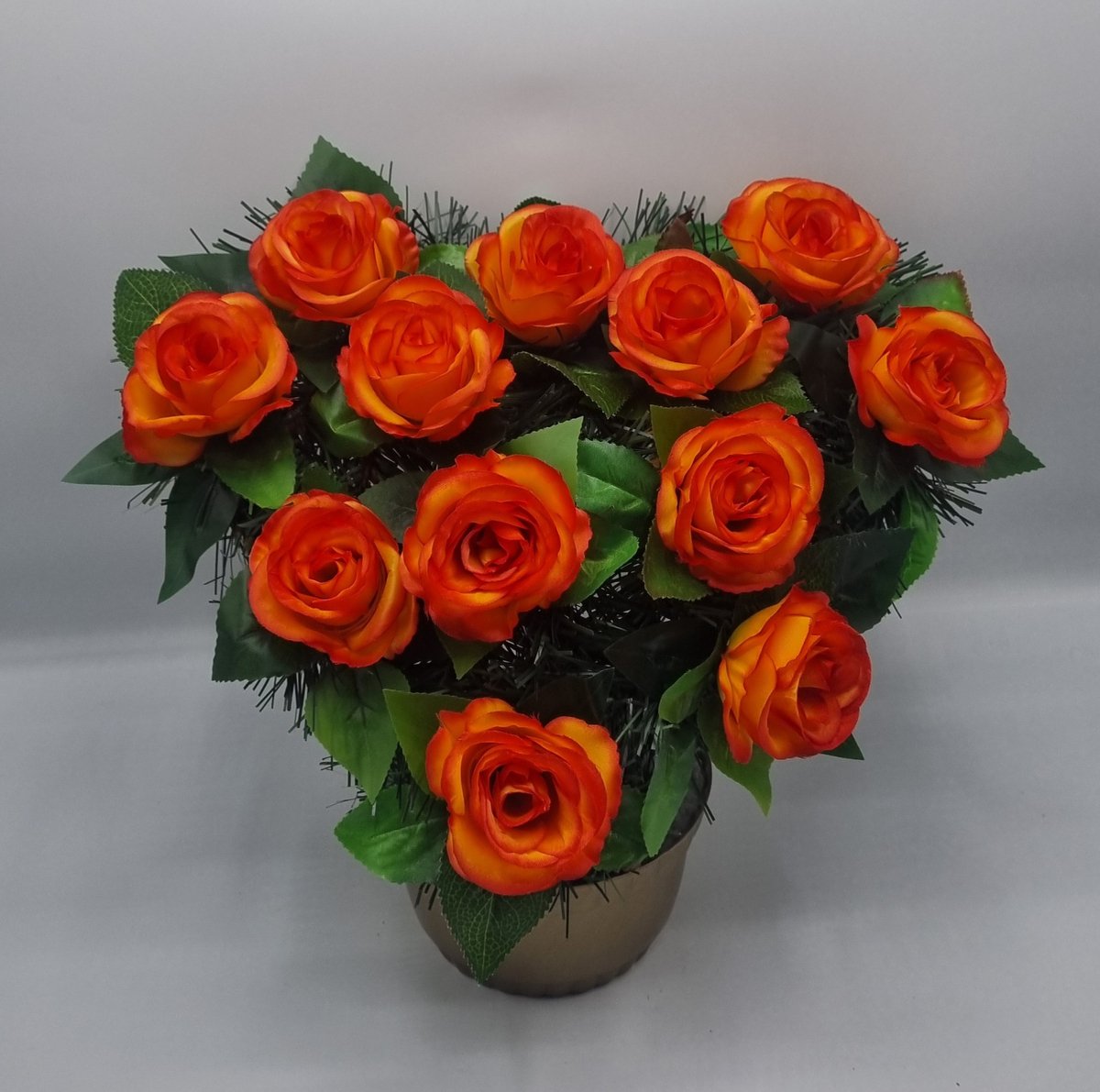 Bloemstuk - 874 - Hart - Roos - Oranje gevlamd - 30cm - Verzwaard - Buigzaam - Grafdecoratie