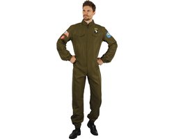 Joya Party® Piloten Verkleedpak Heren | Fighter Pilot Kostuum | Top Stijl | Leger Piloot Jumpsuit met Patches | Verkleedkostuum Gun Mannen| Straaljager Piloot Man | Carnaval & Thema Feest | Maat XL/XXL