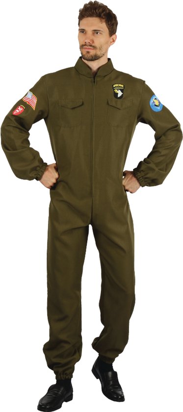 Joya Party® Piloten Verkleedpak Heren | Fighter Pilot Kostuum | Top Stijl | Leger Piloot Jumpsuit met Patches | Verkleedkostuum Gun Mannen| Straaljager Piloot Man | Carnaval & Thema Feest | Maat XL/XXL