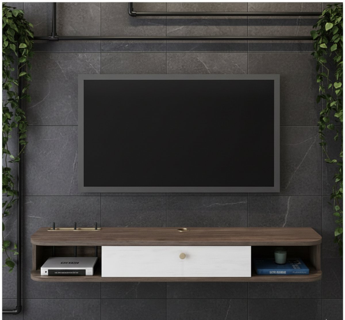 TV Meubel Wandmontage Zwevend 120 cm met Opbergruimte & Kabeldoorvoer – Floating TV Kast / Media Console – House&Garden