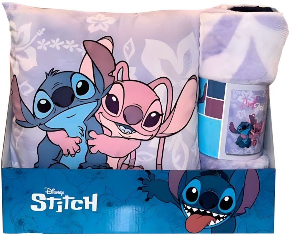 Disney Stitch & Angel fleece deken + kussen set – 100x140 cm – 35x35 cm – Zacht polar blanket voor kinderen