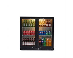 HCB® - Professionele Horeca Barkoelkast - Zuinige glasdeur koelkast met 2 klapdeuren - 218 liter - Koeling met glazen deur - Flessenkoelkast - Drankenkoelkast klein - Bier koelkast - 52x90x84 cm (DxBxH) - 70 kg - Frigo - 7939