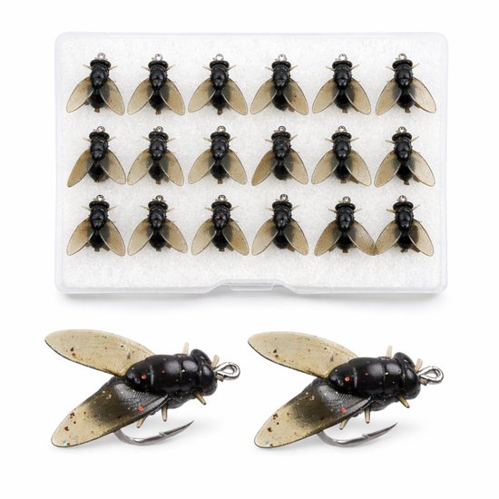 S&D | 18 mouches artificielles bioniques en boîte – 2 cm – Truite, bar et saumon
