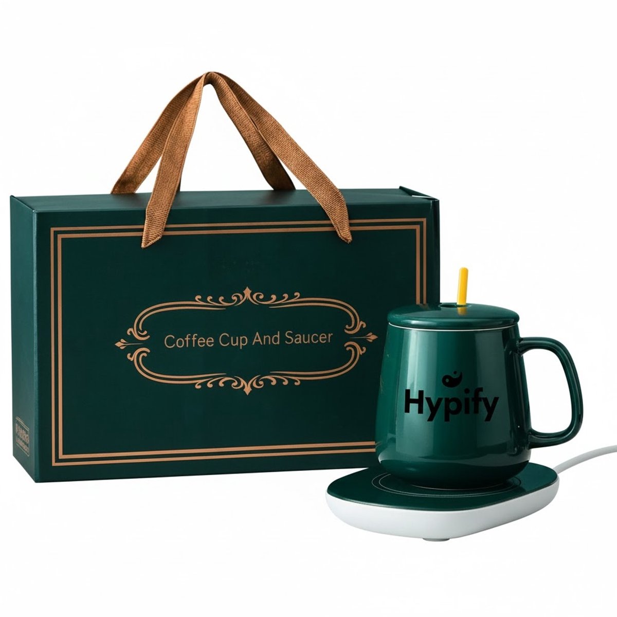 Hypify Elektrische Bekerwarmer met Keramische Mok – Koffie & Thee Warmhouder – Donkergroen