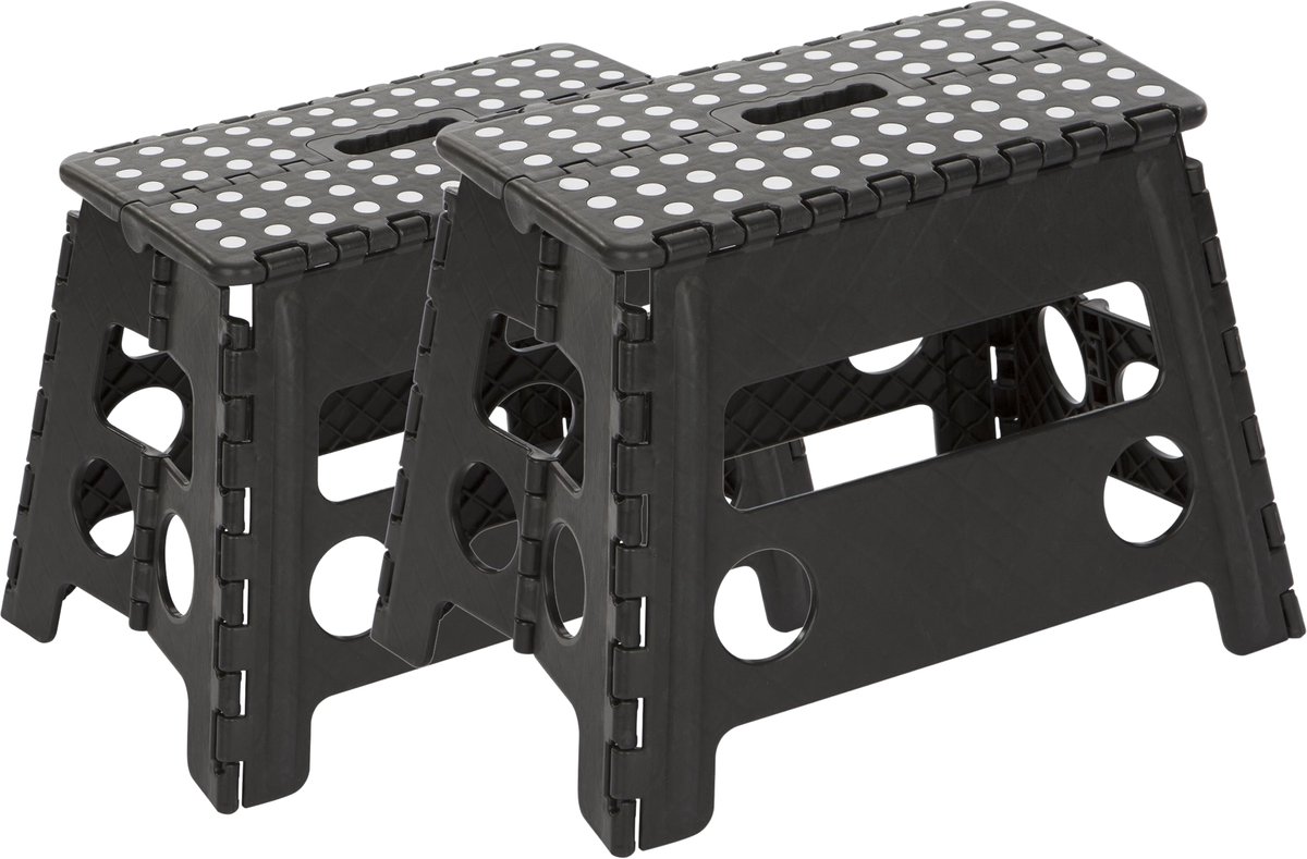 2x Escalo Uppy XL Zwart - 22cm Hoog - Opvouwbaar Krukje - Stevig & Compact - Badkamer & Keuken Opstapje - Anti-slip - Maximale belasting: 150kg - Met antislipvoetjes - Ingebouwd handvat