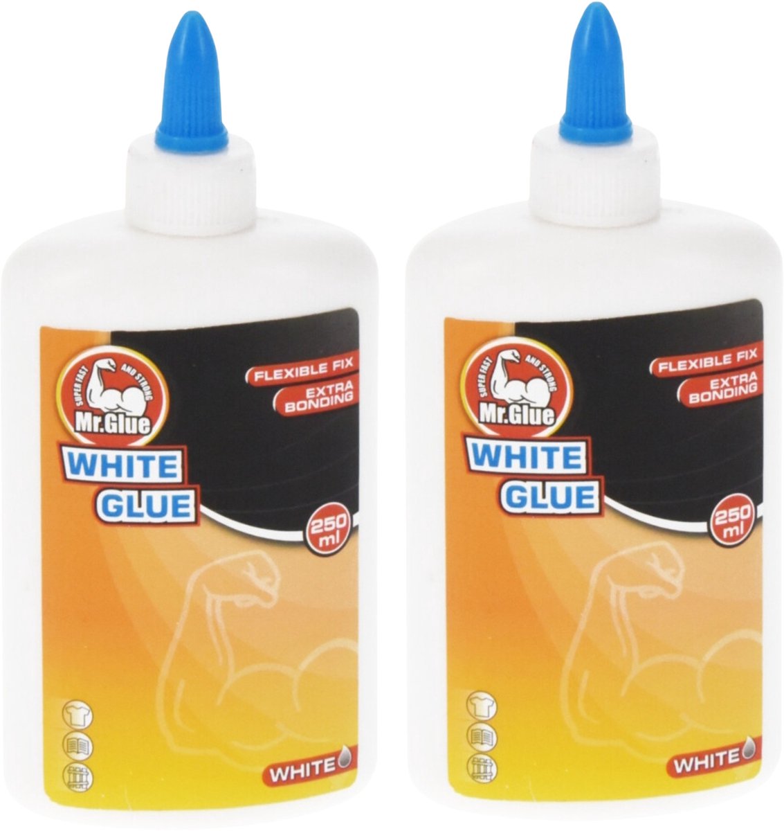Mr Glue Hobby Lijm - 2x - 250 ml - wit - in fles - extra sterk - flexibele fix - snel drogend - knutsellijm