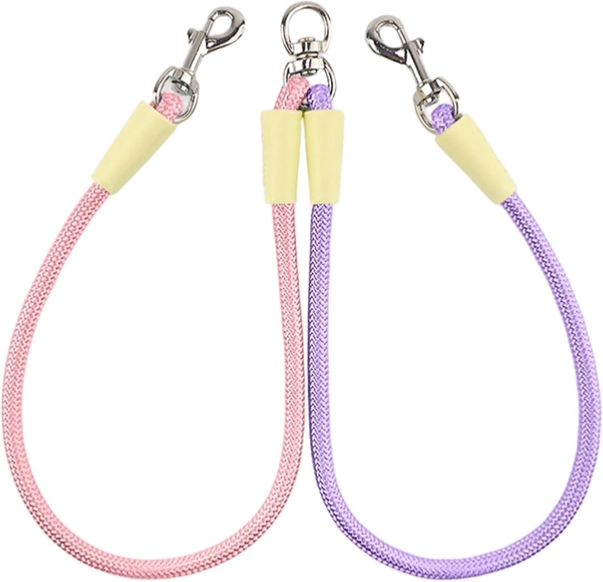 Daity Een dubbele hondenriem, anti-klit, geschikt voor twee honden, riemverdeler, geschikt voor het uitlaten van twee honden, 0,8 * 50 cm (roze-paars).