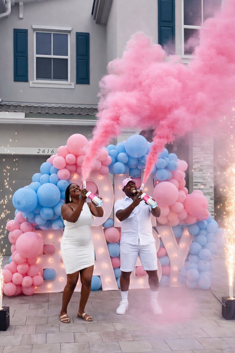 By Alejna - Gender reveal - Rookkanon - Poederspray - 300g - Mini brandblusser - Boy or Girl - (Roze)