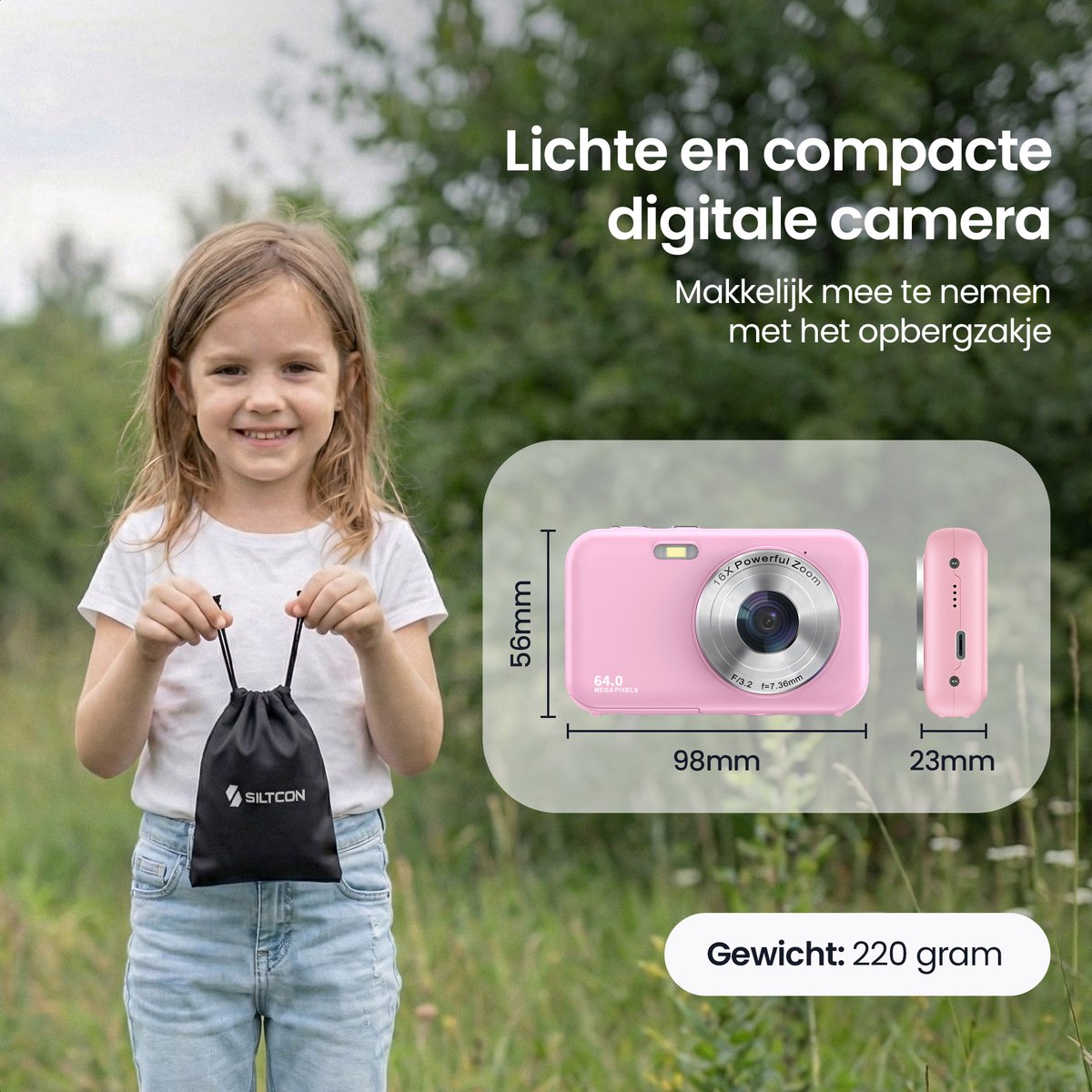 Siltcon® Digitale Camera - Full HD - 64 MP - Fotocamera - Mini Camera - Fototoestel - Vlog Camera voor Kinderen - Compact Camera - Foto & Video - 16x Zoom - Incl. 64GB SD – foto 7
